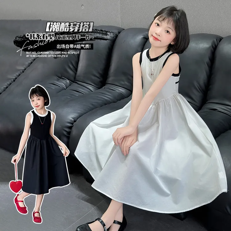 女童学院风法式休闲风2025新款夏季连衣裙小女孩气质中大童公主裙