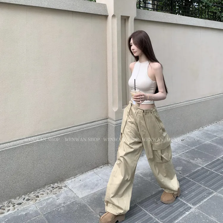 【生椰拿铁】卡其色工装裤美式街头可调节腰头休闲裤