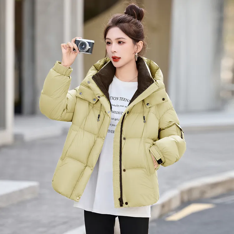 2025冬季短款洋气连帽羽绒服宽松新款女秋冬白鸭绒加厚外套AZ9591