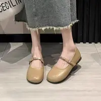 WF722韩版圆头一字带单鞋女新款秋季复古洋气平底小皮鞋