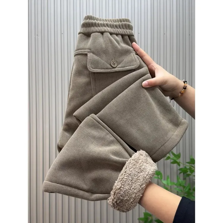 小个子女士保暖灯芯绒裤子女裤糕加绒加厚毛哈伦裤女冬季休闲羊