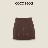 COCO BECCI【星芒毛呢半裙】菱格刺绣钉珠百搭显瘦半裙CFLJC371091
