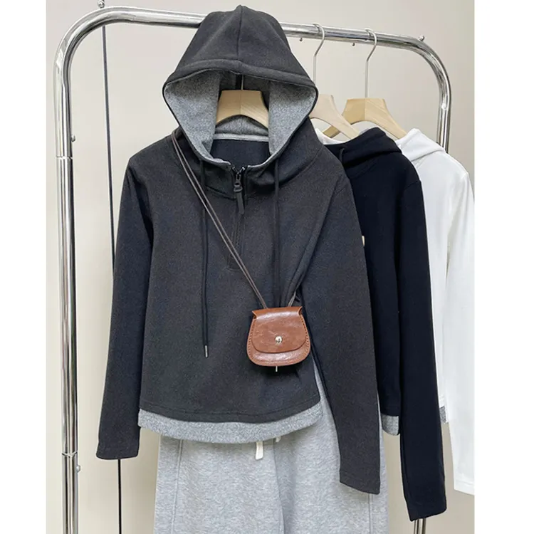 特大码200斤青春潮流运动风拼色连帽加厚卫衣女秋冬季新款ins上衣