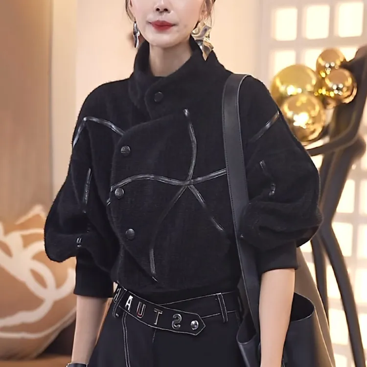 女士黑色立领卫衣2025秋冬新款时尚洋气减龄宽松显瘦加厚短款上衣