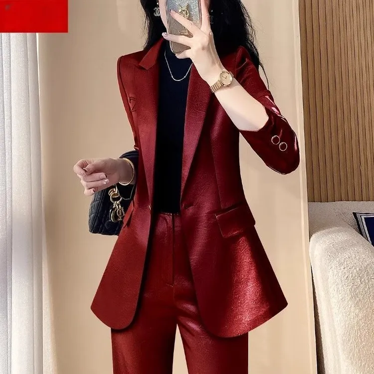 西装外套女2025新款红色暗纹西服正装气质名媛高级感通勤职业套装