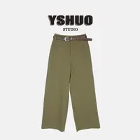 YSHUO【秋限定色】高腰直筒纯色休闲复古显瘦口袋垂感阔腿长裤 9662