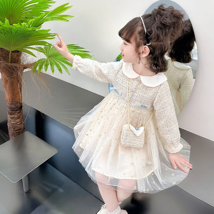 女童春装连衣裙2024新款儿童春秋季纱裙女宝宝洋气小香风公主裙子