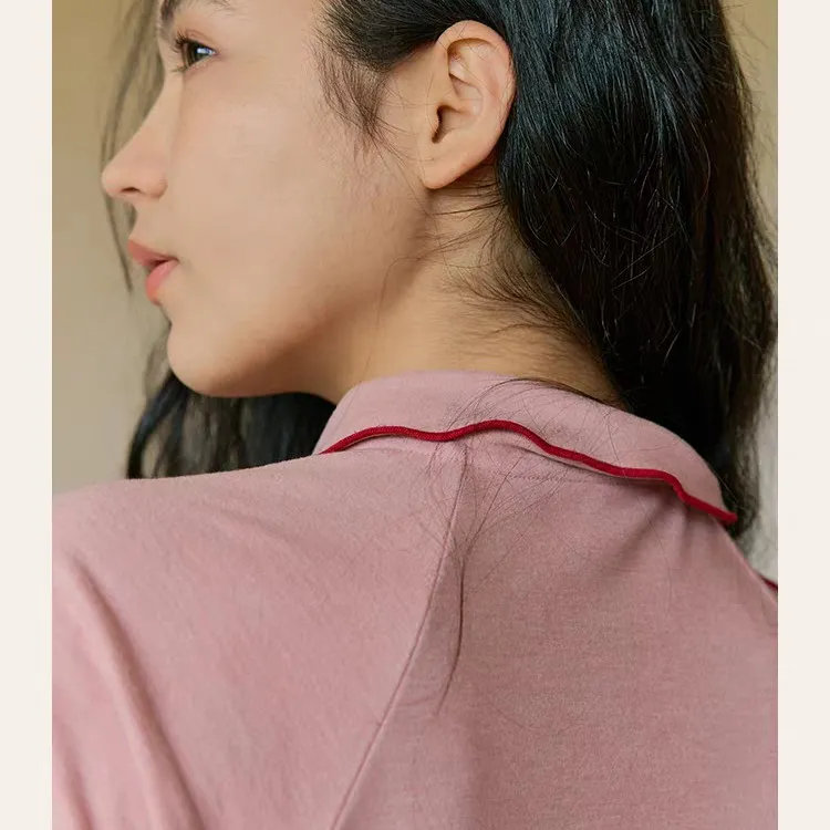 翻领荷叶边女士夏季宽松大码睡衣套装可外穿透气家居服