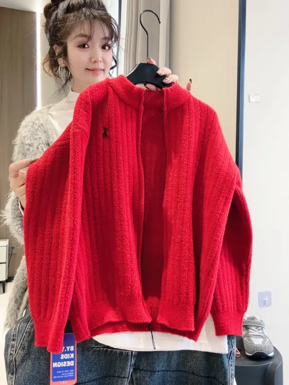 不起球男女童秋冬新款针织开衫毛衣中大童拉链衫儿童打底衫上衣