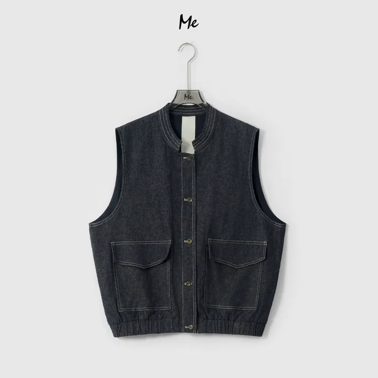 ME【中古明线牛仔马甲】亚麻混纺复古茧型显瘦时尚百搭马甲MESS6892