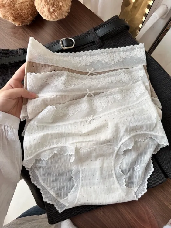 泡泡云纱纯欲轻薄朦胧女内裤仙仙蕾丝网纱透气加长裆10A抑菌