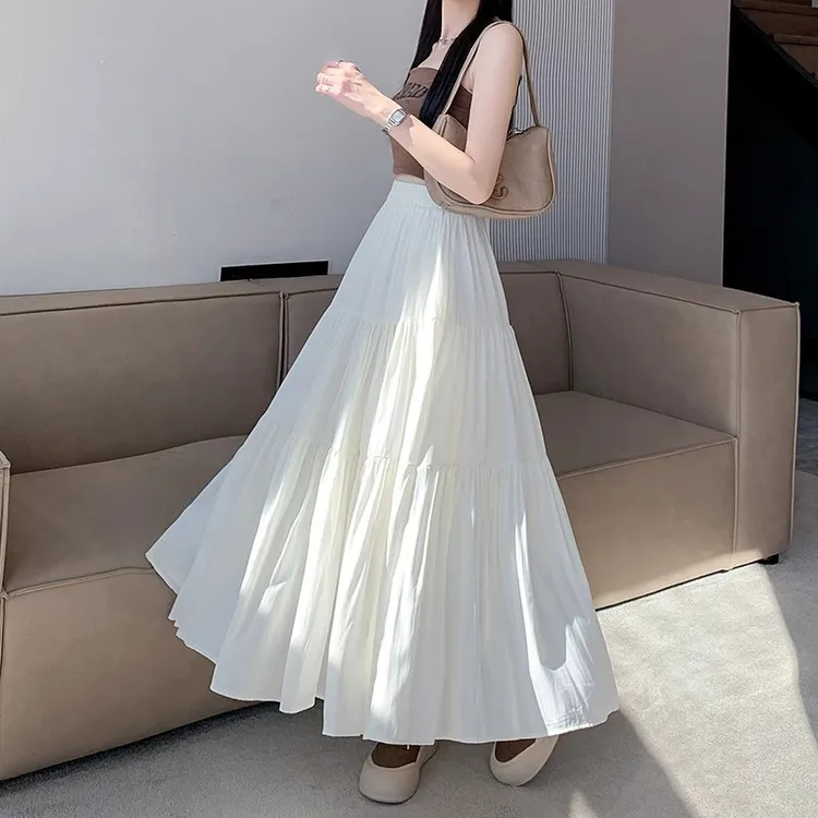 蛋糕裙半身裙女新款气质高腰显瘦梨形身材a字大摆白色长裙百搭A字