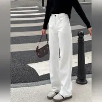 白色阔腿牛仔裤女宽松拖地裤小个子2025年新款春夏秋窄版直筒裤子