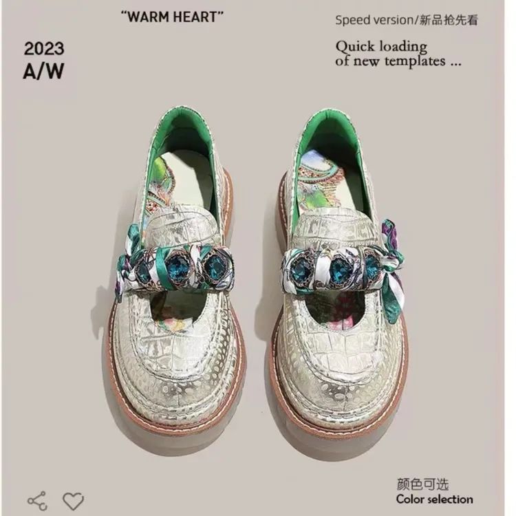 2024真皮原创小众厚底乐福鞋圆头小个子女单鞋小皮鞋网红乐福鞋女