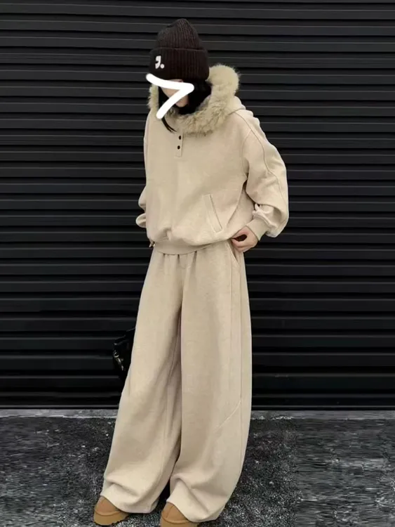 大码胖mm时尚糯米加绒休闲风糖果套装运动