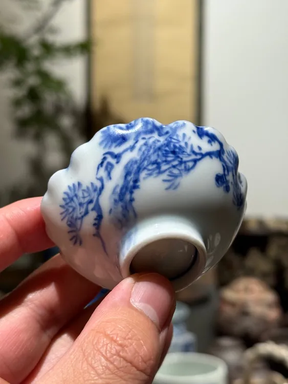 初代平安竹泉青花手绘异形杯陶瓷