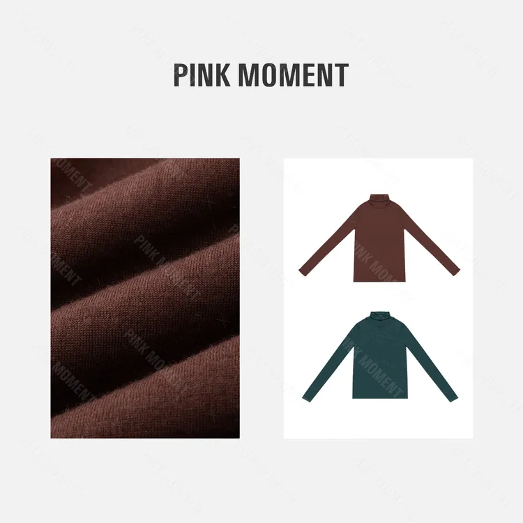 PM王囡囡 青蓝/红咖色绵羊毛高领净色基础长袖上衣 ND1C1647