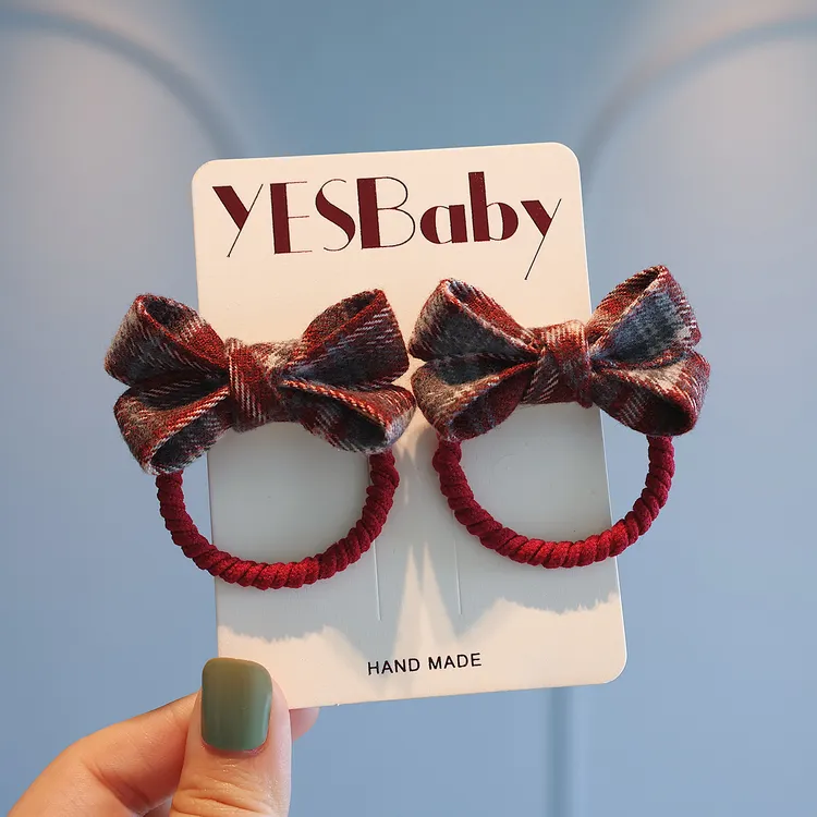 英伦风复古格纹蝴蝶结发圈宝宝不伤发皮筋女童双马尾绑发高弹头绳