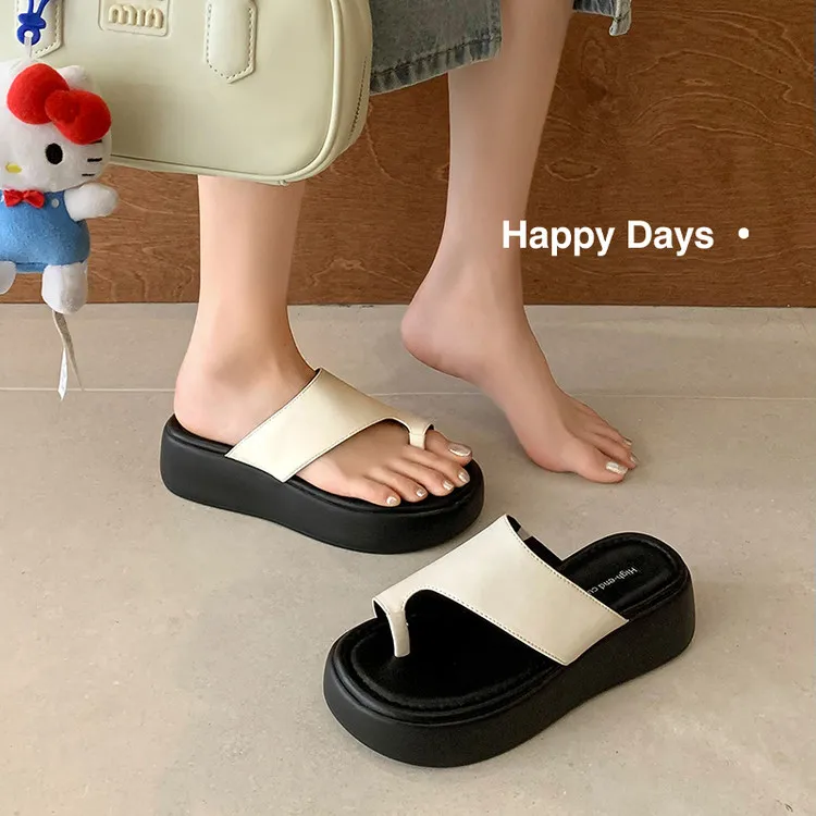 小个子厚底增高黑色套趾一字拖鞋女外穿时尚百搭休闲凉拖鞋夏推荐