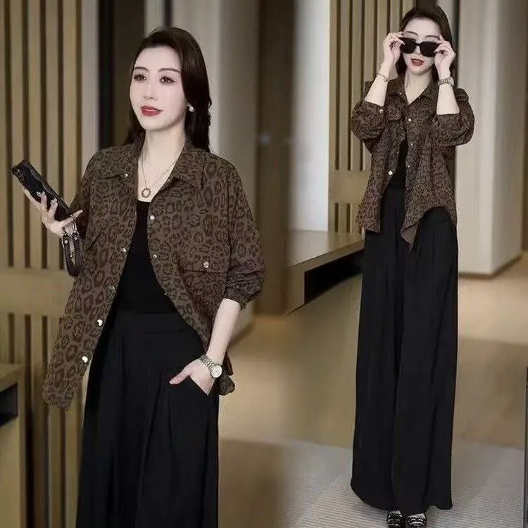 秋季新款时尚洋气复古豹纹女士韩版宽松大版休闲百搭长袖衬衫外套