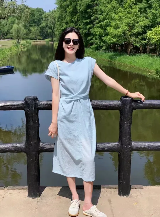【蓝颜有梦】夏季时尚气质蓝色设计感掐腰连衣裙高级感气质显瘦裙子