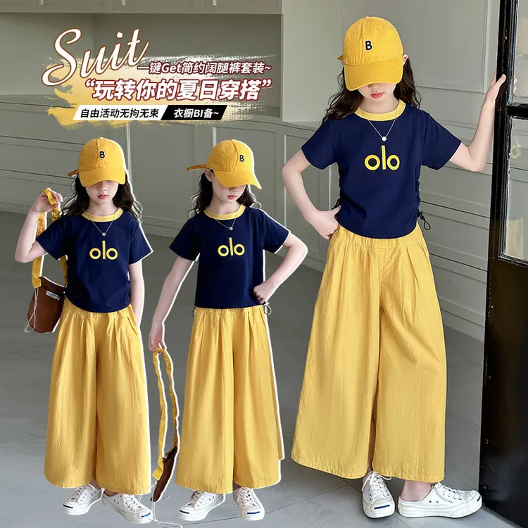 女童网红夏日套装2025新款宽松短袖中大儿童6-12岁休闲薄款裙裤潮