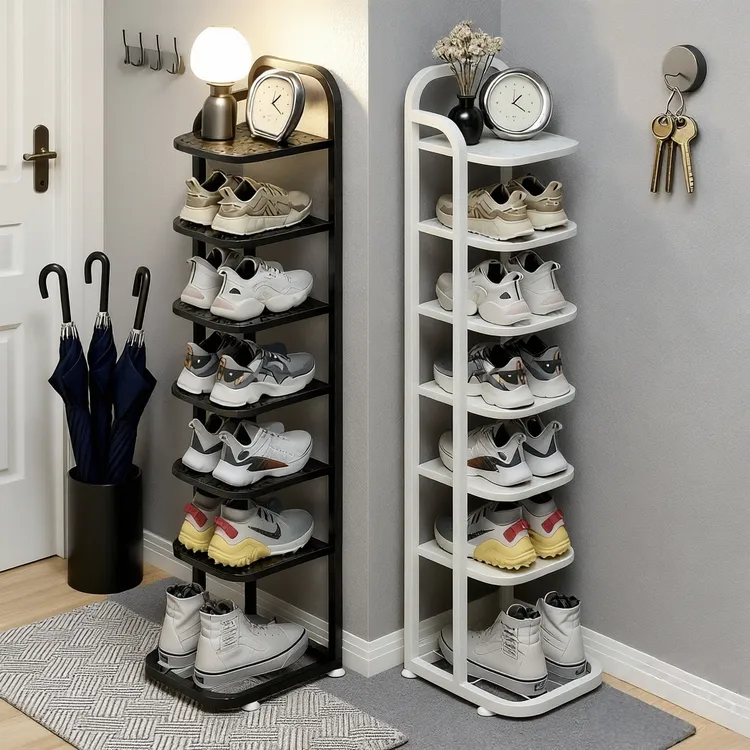 鞋架子家用多层铁艺窄小角落门后鞋架小型弧形简易入户鞋柜防尘