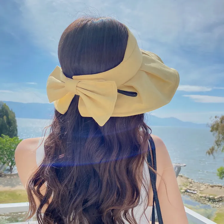 韩国防护空顶遮阳帽夏季防紫外线大檐蝴蝶结渔夫帽时尚女士防晒