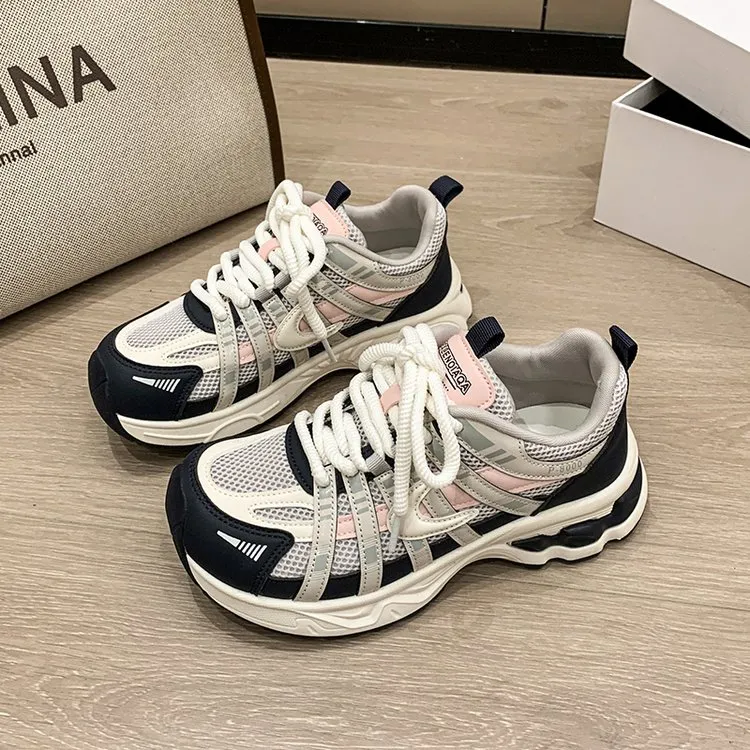 2025年冬季新款小个子松糕底休闲女鞋时尚系带运动轻便舒适老爹鞋