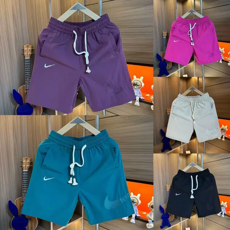 简约夏季刺绣运动高品质运动风中裤吸汗提花速干男士短裤宽松透气