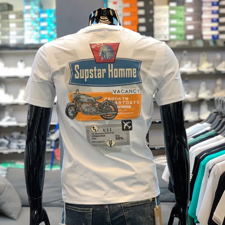 DeweLvum时尚休闲短袖t恤男潮夏季修身圆领刺绣修身半袖上衣男装