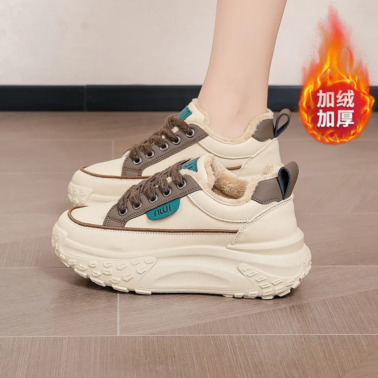 2025秋冬加绒加厚时尚休闲女鞋百搭板鞋运动鞋厚底增高防滑女鞋