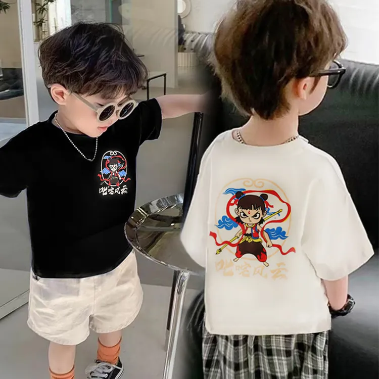 儿童卡通印花短袖男女男夏季宽松T恤中大童帅气男孩女童夏装纯棉