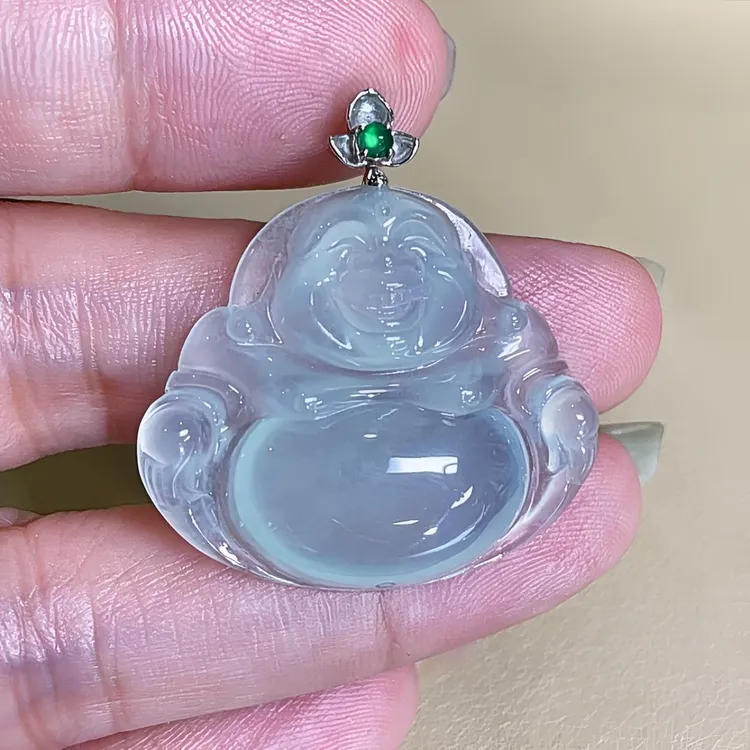 天然缅甸翡翠A货晴绿底佛公