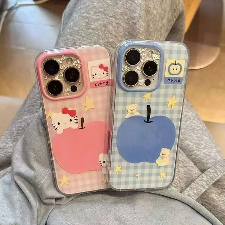 粉格KT猫imd适用苹果16/15华为p70情侣手机壳iPhone14oppo