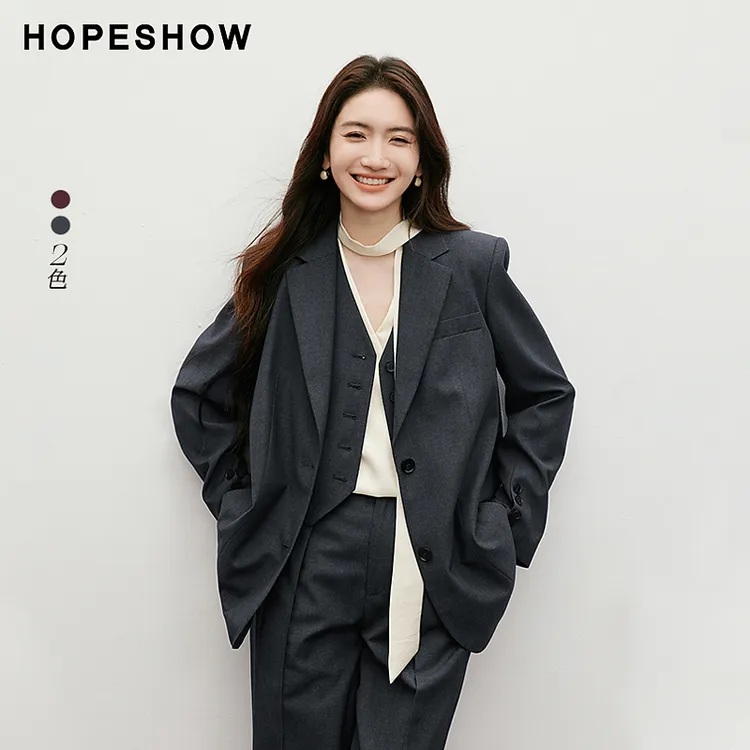 红袖春季2025新款女装休闲通勤单排扣翻领一手长西装90125052201