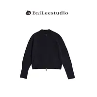 【柏栗良品】日系原宿风~净版纯色100羊毛拉链长袖圆领开衫17022