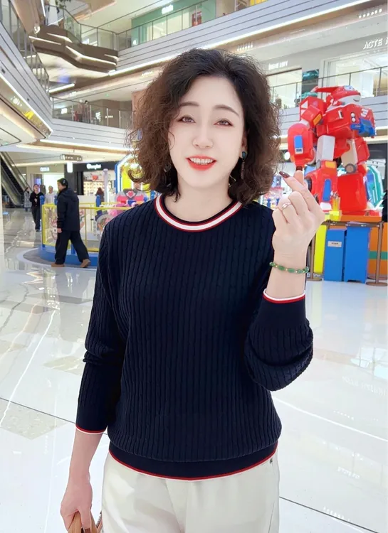 【100%莱赛尔扭绳圆领】春秋洋气长袖（24630）宽松韩版显瘦大码女装