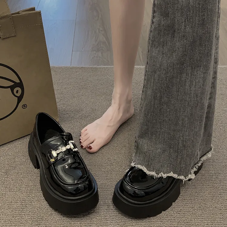 贾不假乐福鞋女春夏2025新款厚底女鞋配裙子增高鞋子英伦风小皮鞋