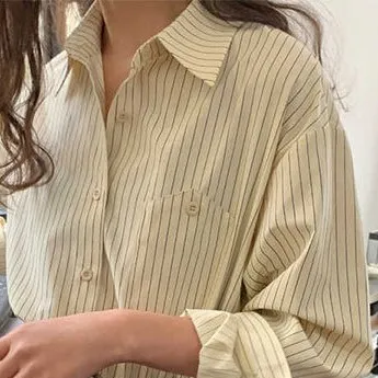 简约百搭条纹衬衫春秋衬衣女秋季新款设计感长袖上衣