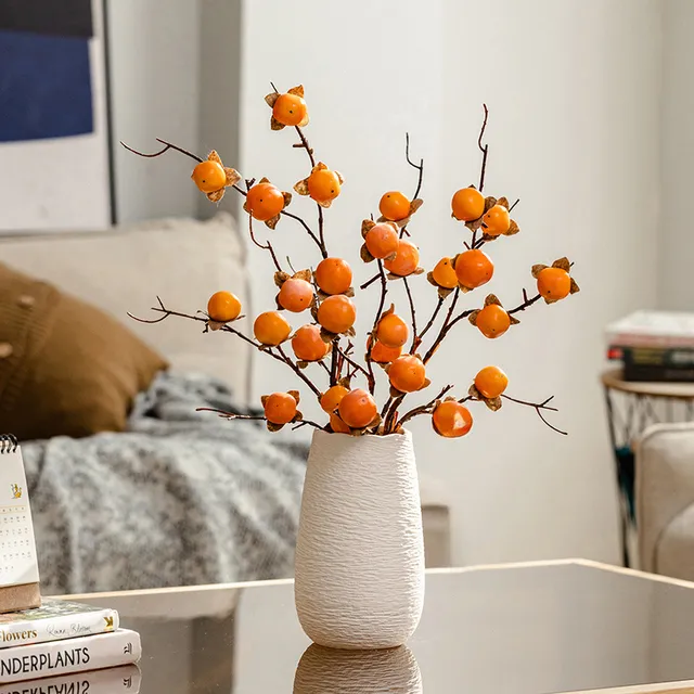 柿子仿真花客厅插花柿柿如意树枝果实假花摆件节日装饰花艺摆设