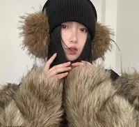 P486明星同款卡其色毛毛耳罩