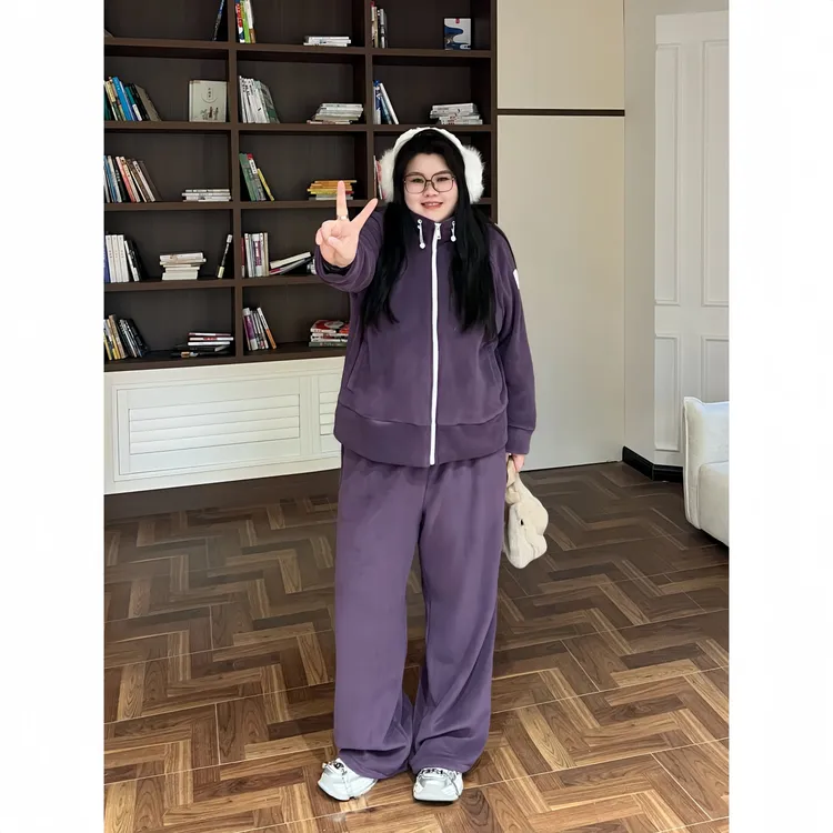 花契"温柔邂逅"大码女装秋冬百搭200斤胖mm韩风奥粒绒套装15603-X