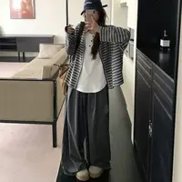 韩系撞色条纹开衫外搭吊带背心胖mm2025早秋新款显瘦宽松套装