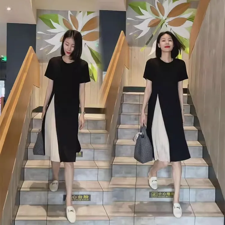 大码法式连衣裙2025夏薄款胖mm高级小众设计不规则显瘦轻熟拼接裙