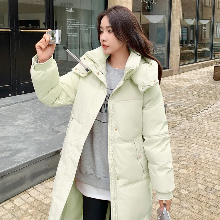 波司登极地冬季新款韩版简约气质大码加厚修身连帽中长款女士羽绒