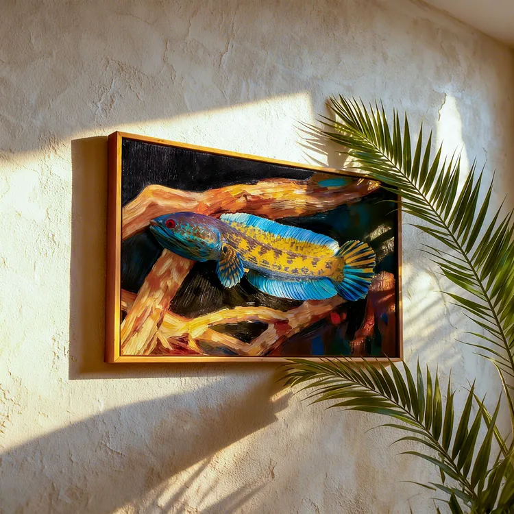 黄金眼镜蛇雷龙鱼装饰画 鱼缸挂画装饰 客厅办公室玄关装饰画