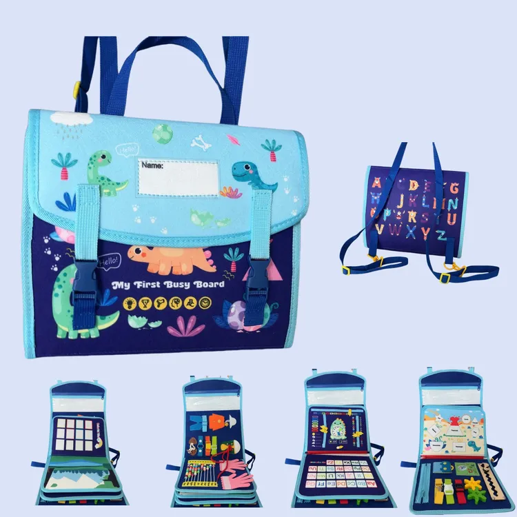 跨境儿童毛毡益智书包多功能穿衣系鞋带毛毡早教忙碌板