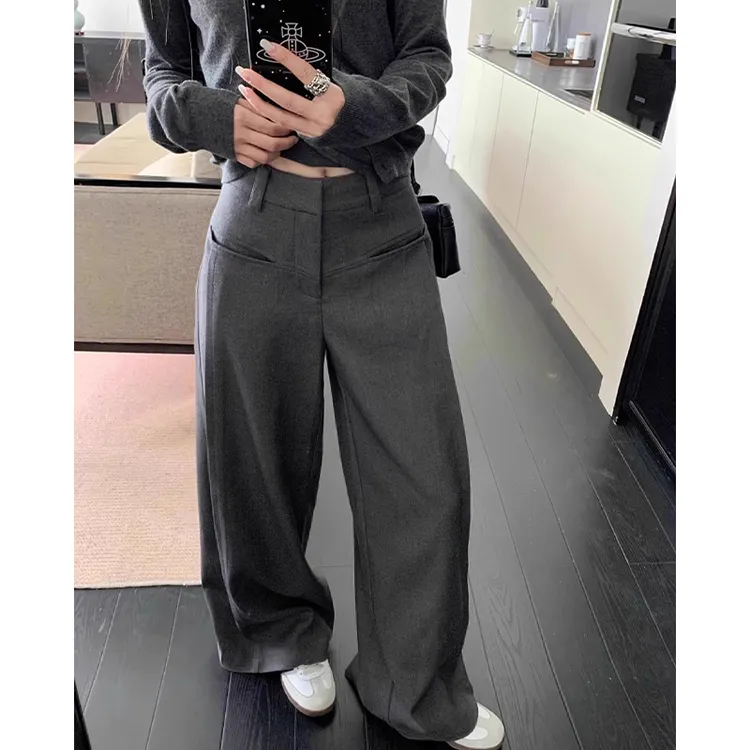 纯色高级感高腰直筒西装裤女春夏宽松慵懒松弛感阔腿裤休闲长裤子