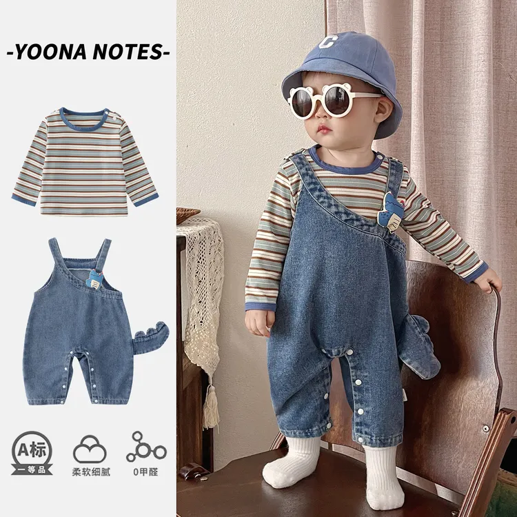 婴幼儿衣服秋装恐龙背带套装卡通可爱男女韩国ins婴儿衣服洋气